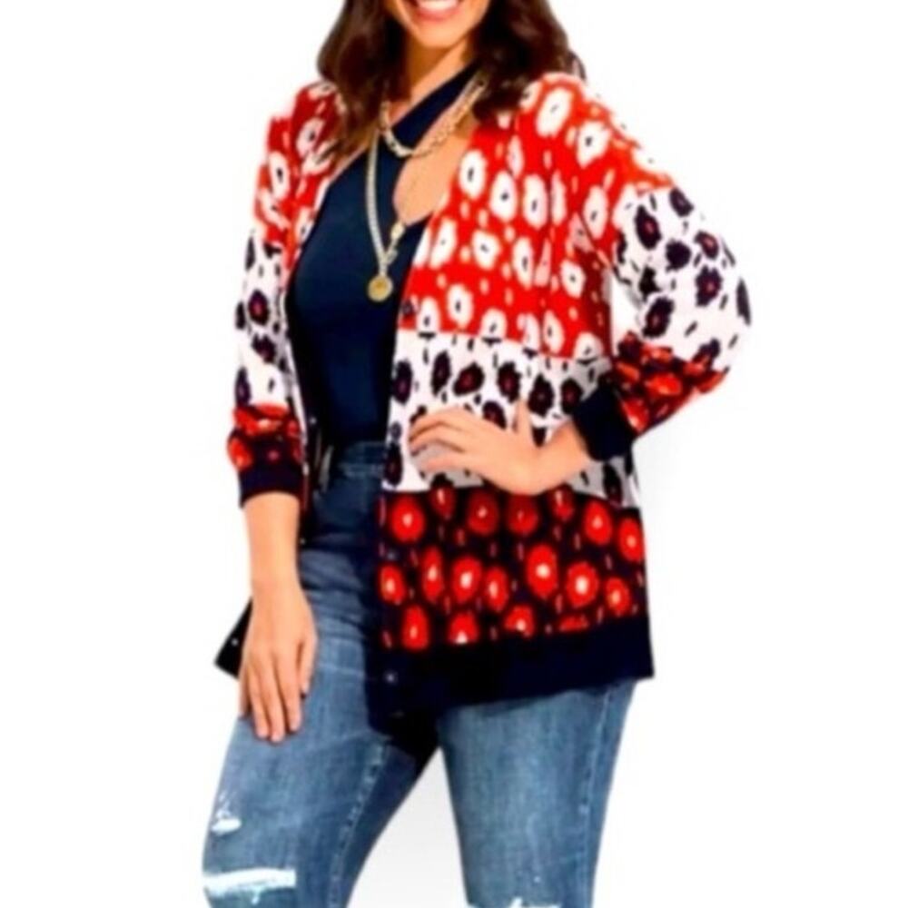 Cabi V-neck Cardigan Sweater Style #6163 Upbeat Navy Red Women’s Size Small